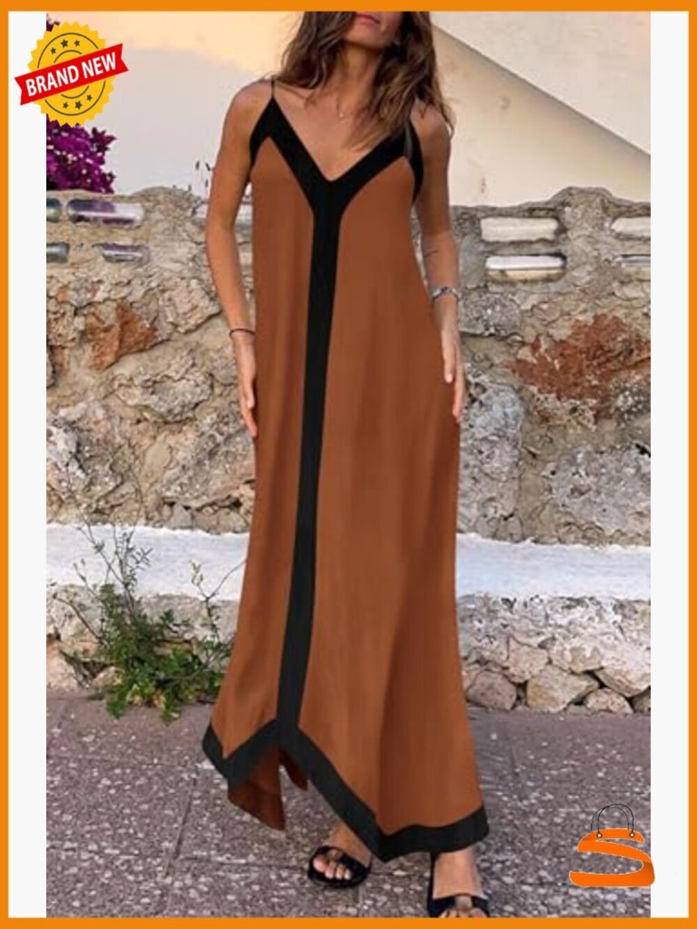 Sleeveless V-Neck Spaghetti Strap Maxi Dress with Pockets - Picture 5 of 7